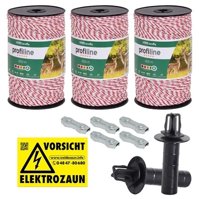 VOSS.FARMING 1200m Weidezaunlitze 3x0,25 Niro und 3x0,25 Kupfer weiß rot Weidezaun Litze