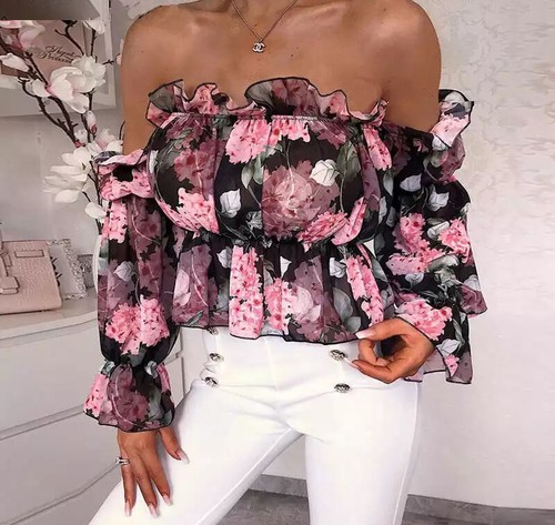 Blusas de Mujer Elegantes Fina de Moda Casuales Formales Estampada Camisas  Ropa | eBay