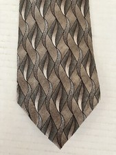 Pierre Cardin Men's Necktie Tie Silk Green Gray Tan Geometric Satin Made in USA