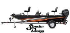 Angled White Orange Tech Dashed Lines Fish Bass Boat Black Decal Wrap USA Vinyl
