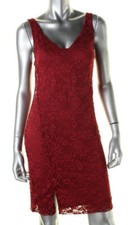 AQUA ~ Red Wine Lace V-Neck Sleeveless Sheath Party Dress M NEW $88