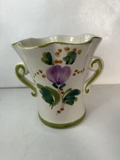 Handpainted Folk Art Vase Purple Floral Design Made in Portugal for FTD Floral