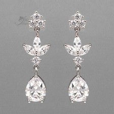 Clear Cubic Zirconia CZ Wedding Bridal Tear Drop Dangle Earrings 8648 Bridesmaid