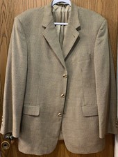 Stafford Executive Men 42R Wool Houndstooth Check Sport Coat Blazer Brown Tan
