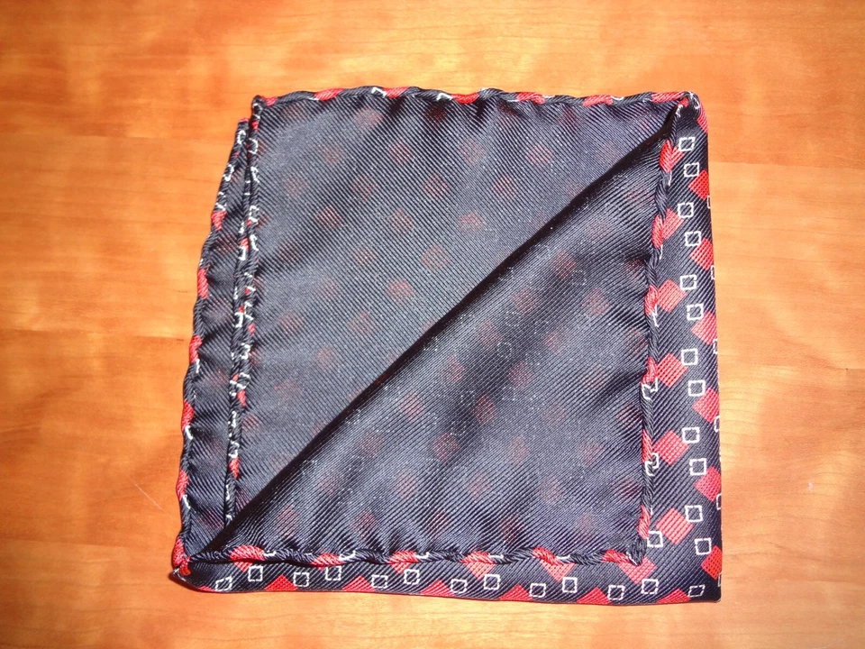 Винтажный Brioni 100% шелк темно-красный геометрический печать карман квадратный носовой платок - Изображение 3 из 4