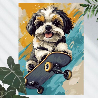 Shih Tzu Hund auf Skateboard   Poster Schöne Wanddeko Dekoration