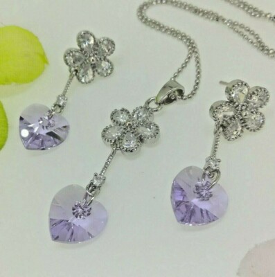 18k 18CT White Gold GF CZ Flora Necklace Earrings Sets S528 Wedding Gift Woman