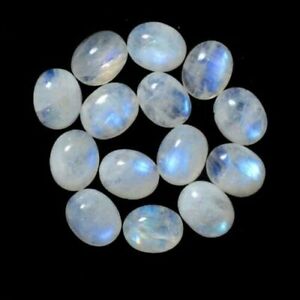 8 Pieces Natural Rainbow Moonstone Cabochon Lot 7x11mm to 8x13mm Rectangle Shape White Moonstone Gemstone Cab Loose Stone Smooth Gems Cabs