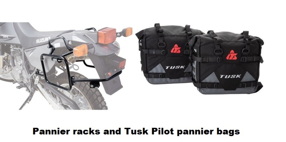 Tusk Pannier Racks w/Tusk Pilot Pannier Bags-Suz DRZ400S 2000-2023