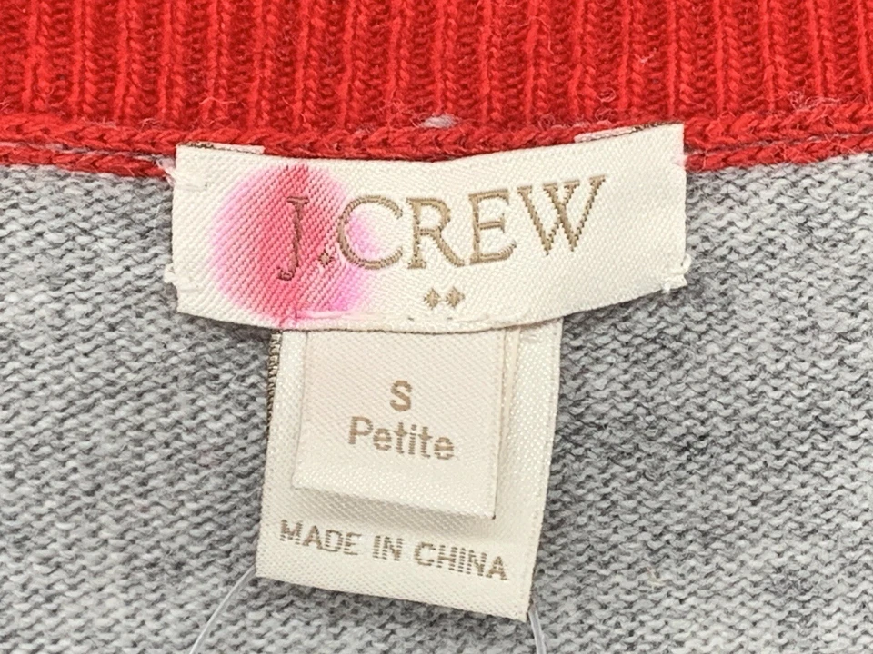 J. Crew Women Petite Gold Polka Dot Red Gray Back V-Neck Pullover Sweater Size S - Image 2 of 4