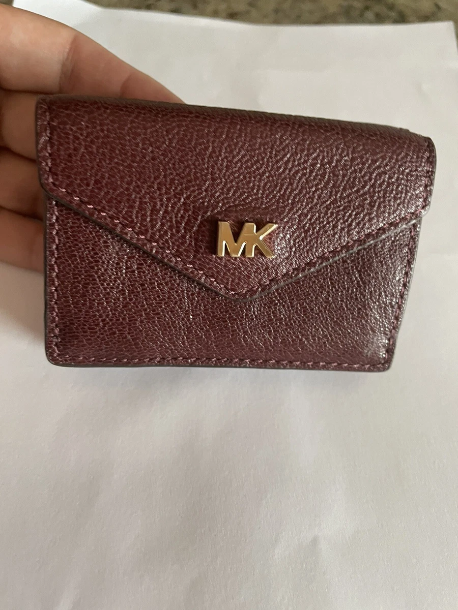 Michael Kors Ladies Small Peebled Leather Tri-Fold Flap Wallet Oxblood