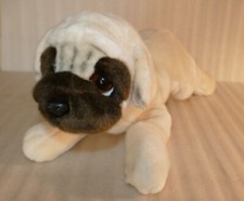 Russ Berrie Plush Puppy Dog 12 inch cream brown looks worried wrinkled brow