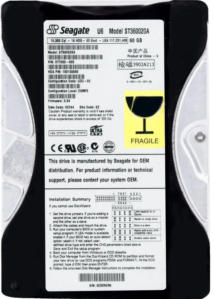 Seagate U6 Hard Drive ST360020A 60GB 5.4K 2MB ATA 3.5'' - Image 3 of 3