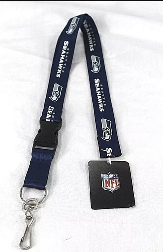 Seattle Seahawks Blue White Lanyard Key Chain Detachable Buckle NFL 24” - Picture 2 of 2