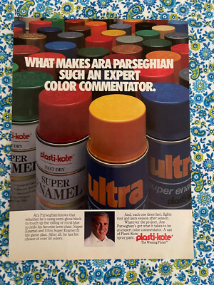 Vintage 1987 Plastic-Kote Paint Print Ad Ara Parseghian