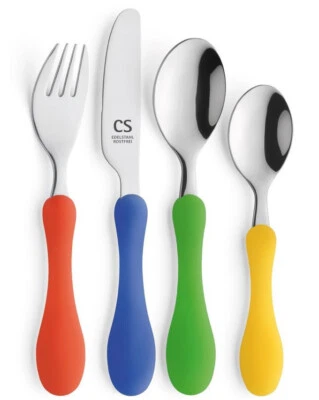 CS KOCHSYSTEME EDELSTAHL KINDERBESTECK BABENY 4-teilig CS mit gut greifbaren bunten Griffen