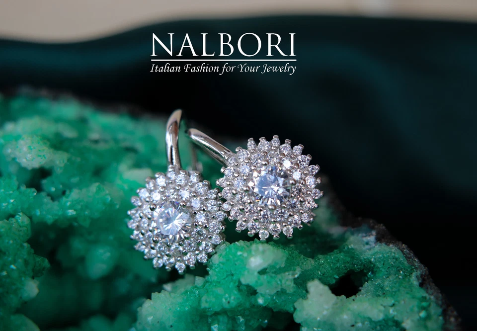 Orecchini argento 925 monachella rotonde rosone grande zirconi regalo compleanno - Immagine 2 di 4