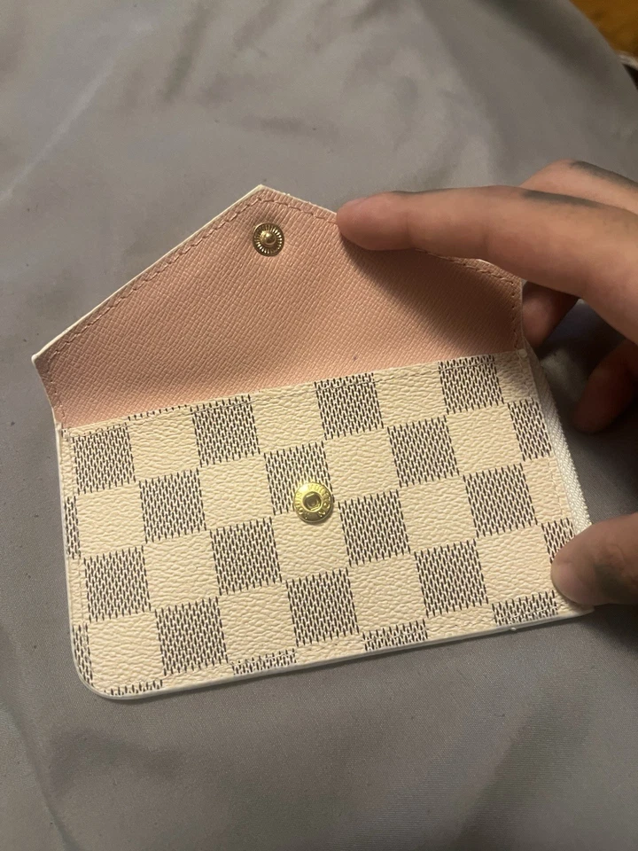 Cartera de Diseñador Rosa y Blanco con Cremallera Dorada Diseño Estampado a Cuadros Lujo V2 Foto 4 de 4