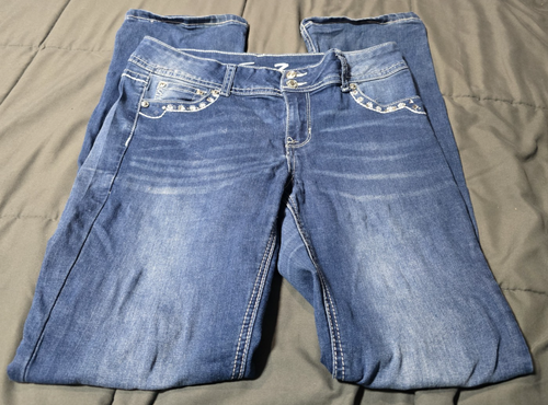 Seven 7 Girl's Size 16 Denim Blue Jeans Bootcut Designs on Pockets Embellished - Picture 6 of 14