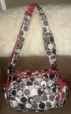 JuJuBe Ju-Ju-Be Diaper Bag  Pad Many Compartments Black, White  Red in VGC