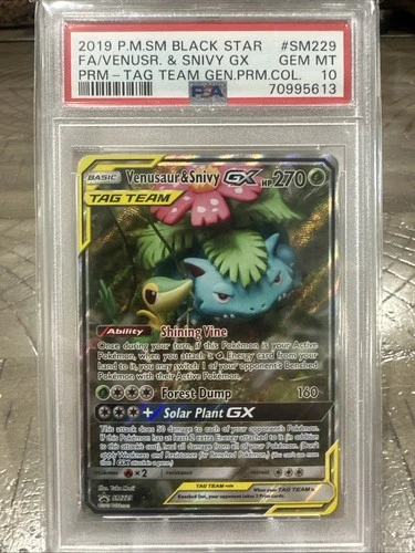 2019 POKEMON SM BLACK STAR PROMO #SM229 FULL ART/VENUSAUR & SNIVY GX PSA 10
