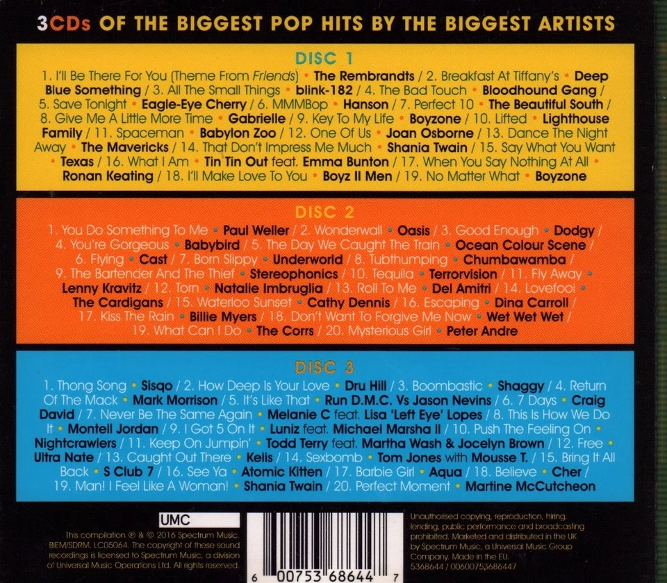 VARIOUS ARTISTS TOP OF THE POPS 1995 - 2000 TRIPLE CD 59 track 3 disc set on fol - Bild 2 von 2