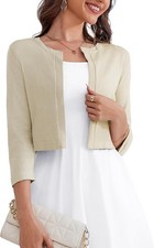 Women s 3/4 Sleeve Open Front Cropped Knit Bolero Shrug Cardigan Sweater S-XL