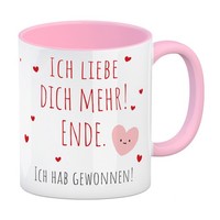 Herzen Kaffeebecher In Rosa Mit Spruch Ich Liebe Dich Mehr! Ende.