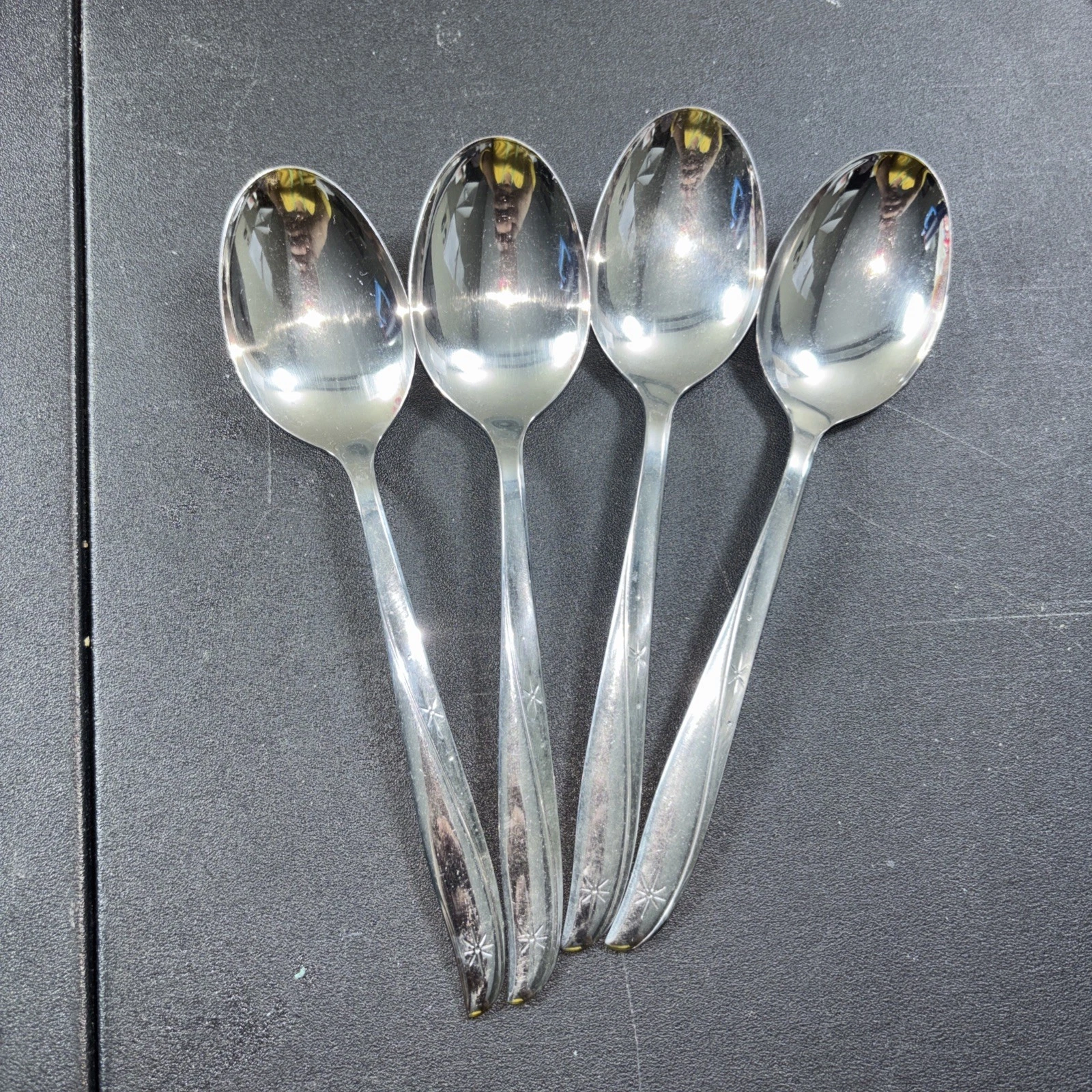 4 Oneida Community Stainless Twin Star Tablespoons MCM Starburst Mid Century Mod