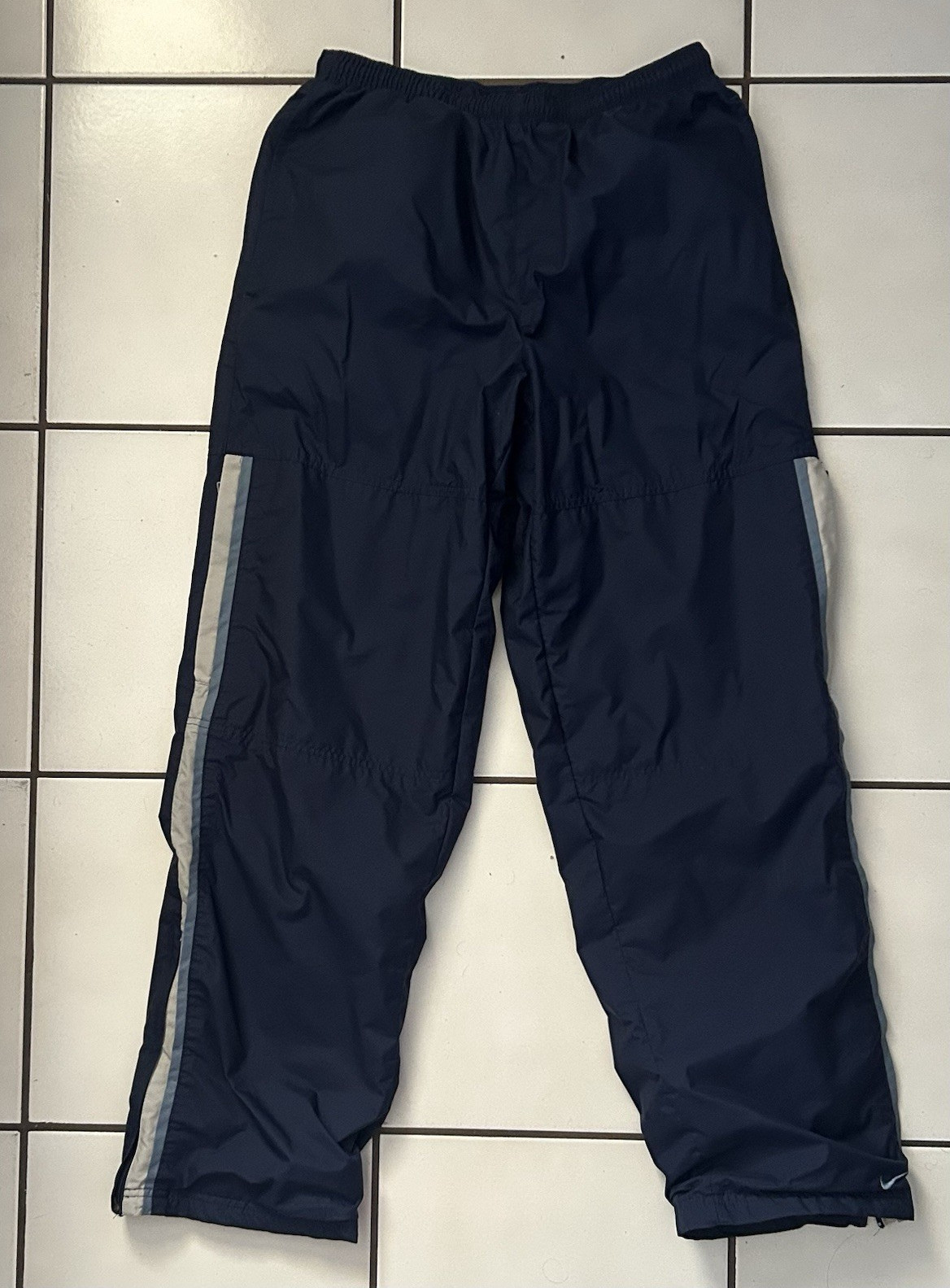 Vintage Y2K Nike Nylon Baggy Track Pants Navy Blue Striped Men’s Small