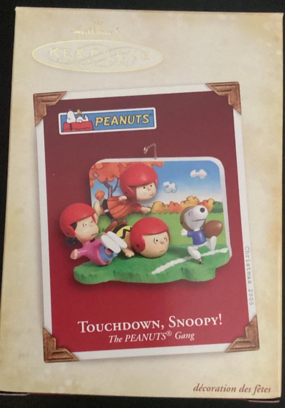 Hallmark Peanuts Touchdown Snoopy Doing A Happy Dance Football Ornament 2005