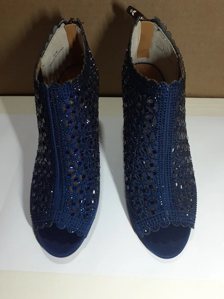 Women's Navy Blue Sparkly Rhinestone Ankle Boots Peep Toe Sz.6.5 New! - Image 4 of 4