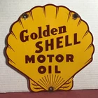 VINTAGE GOLDEN SHELL MOTOR OIL CLAM PORCELAIN SIGN GAS PUMP GASOLINE