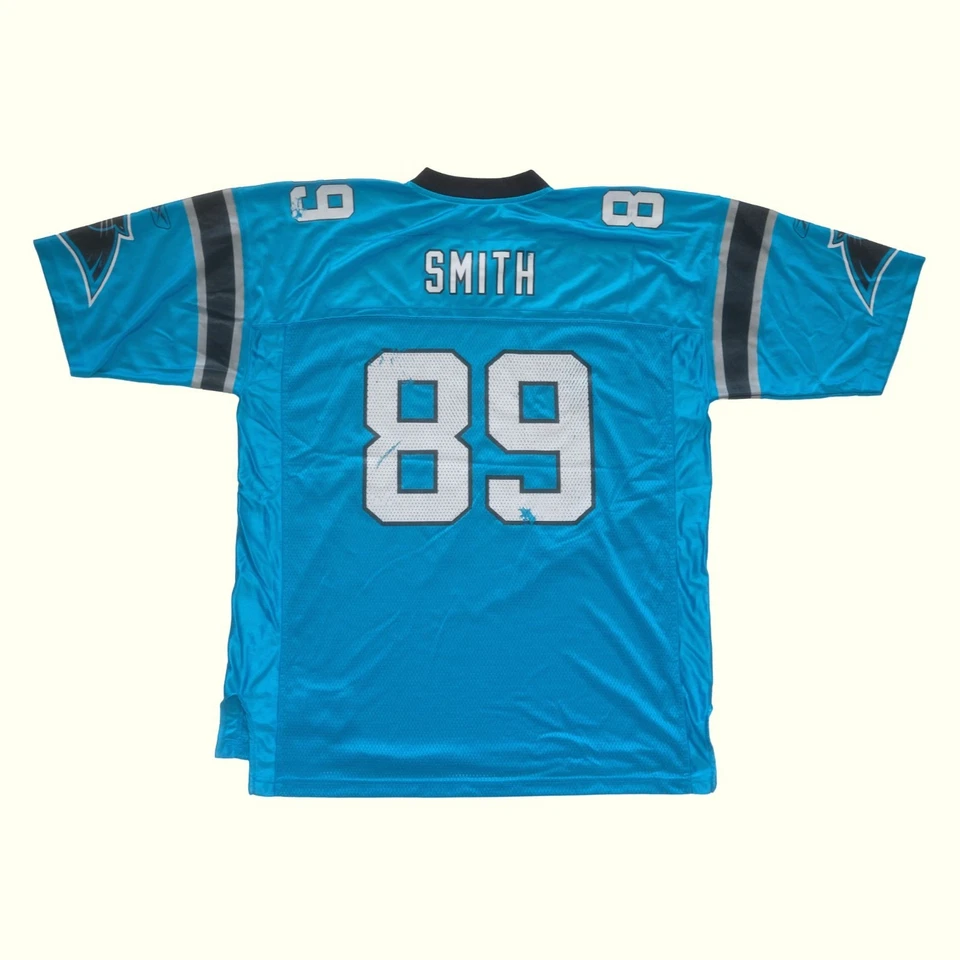 NFL REEBOK 复古 Y2K 复古 CAROLINA PANTHERS STEVE SMITH 蓝色球衣 2007 尺寸 XL — 第 3/4 张图片
