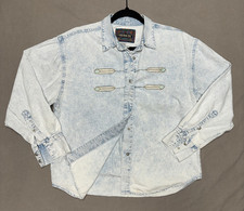 Vintage Jordache Light Wash Denim Womens Sz M Shirt Embroidered 90s