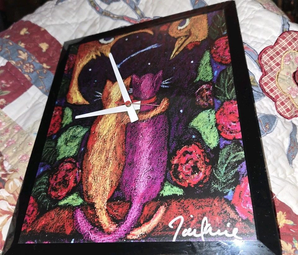 Gentle Happy Night Cats Clock Signed By Zak Zaikine - Image 3 of 4