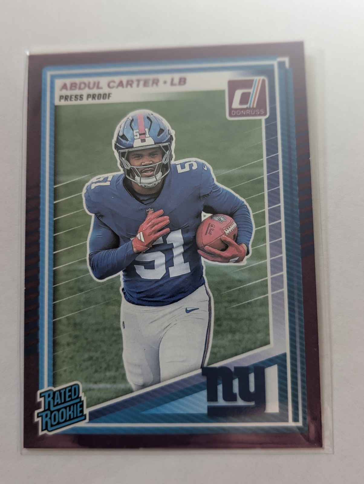 2025 Panini Donruss #315 Abdul Carter Purple Press Proof Rated Rookie Giants