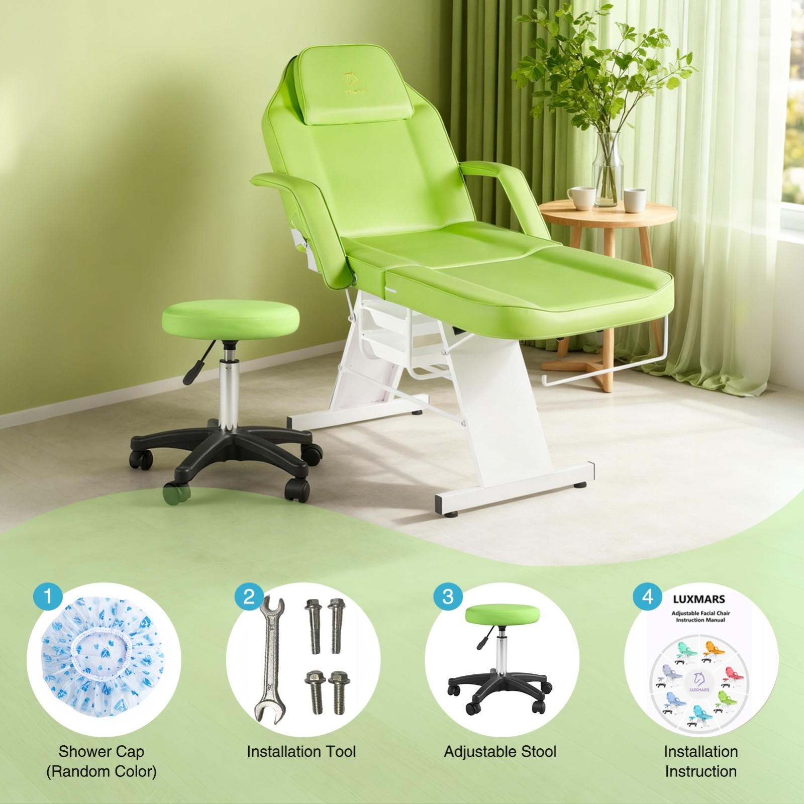 73 in Facial Chair 3-Section Adjustable Tattoo Chair with  Stool for Beauty Lash
