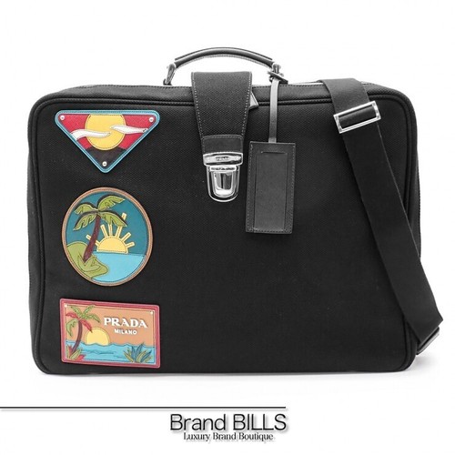 PRADA Canapa Pesante Trunk Travel Bag VV036N Canvas Leather NERO Unisex