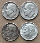 Lot of 4 Roosevelt Silver Dimes US 10C - 1957-D, 1959-D, 1964-D, 1964-D (1m)