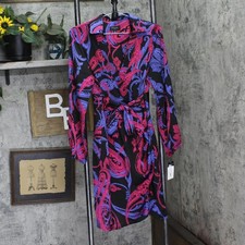 tahari ASL Womens Printed Faux-Wrap Dress DEM643-T4 Black Cobalt 6
