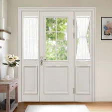 2 Pieces White Semi Sheer Curtains for Front French Door Linen Textured Windo...