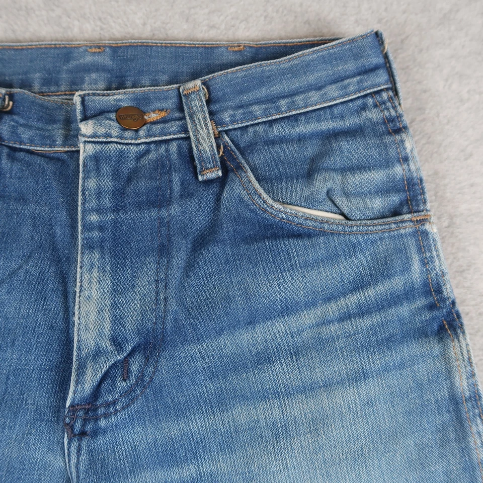 Jeans de mezclilla vintage años 70 Wrangler sin defectos para hombre 28x32 (27x30,5) acampanados 945Den Foto 3 de 4