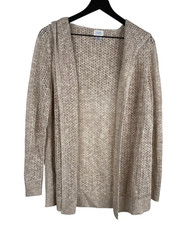 Sigrid Olsen Open Front Beige hooded Linen Blend Cardigan Women's Sz XL