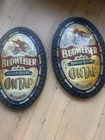 Vintage Pair Budweiser On Tap Wall Plaques KCS Industries Beer Sign 013-310