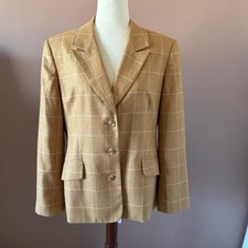 Talbots Vintage Silk Wool Blend Windowpane Plaid Blazer