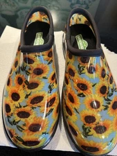 Rubber Garden Shoes Women's GroundWork Blue Sunflower Clogs Size 9