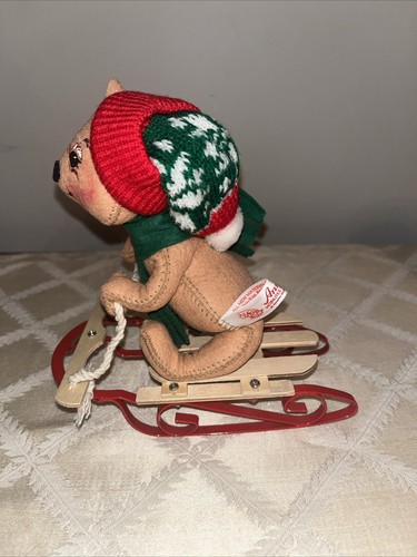 Vintage Annalee Bär Reiten auf Flieger Schlitten Schal Strickmütze Weihnachten Urlaub - Bild 4 von 10
