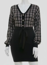 BCX Women's Black V-Neck Long-Sleeve Sweater Dress Juniors Size: Small