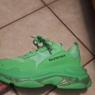Balenciaga Triple S Green Mesh Leather Sneakers US 8 Lace Up